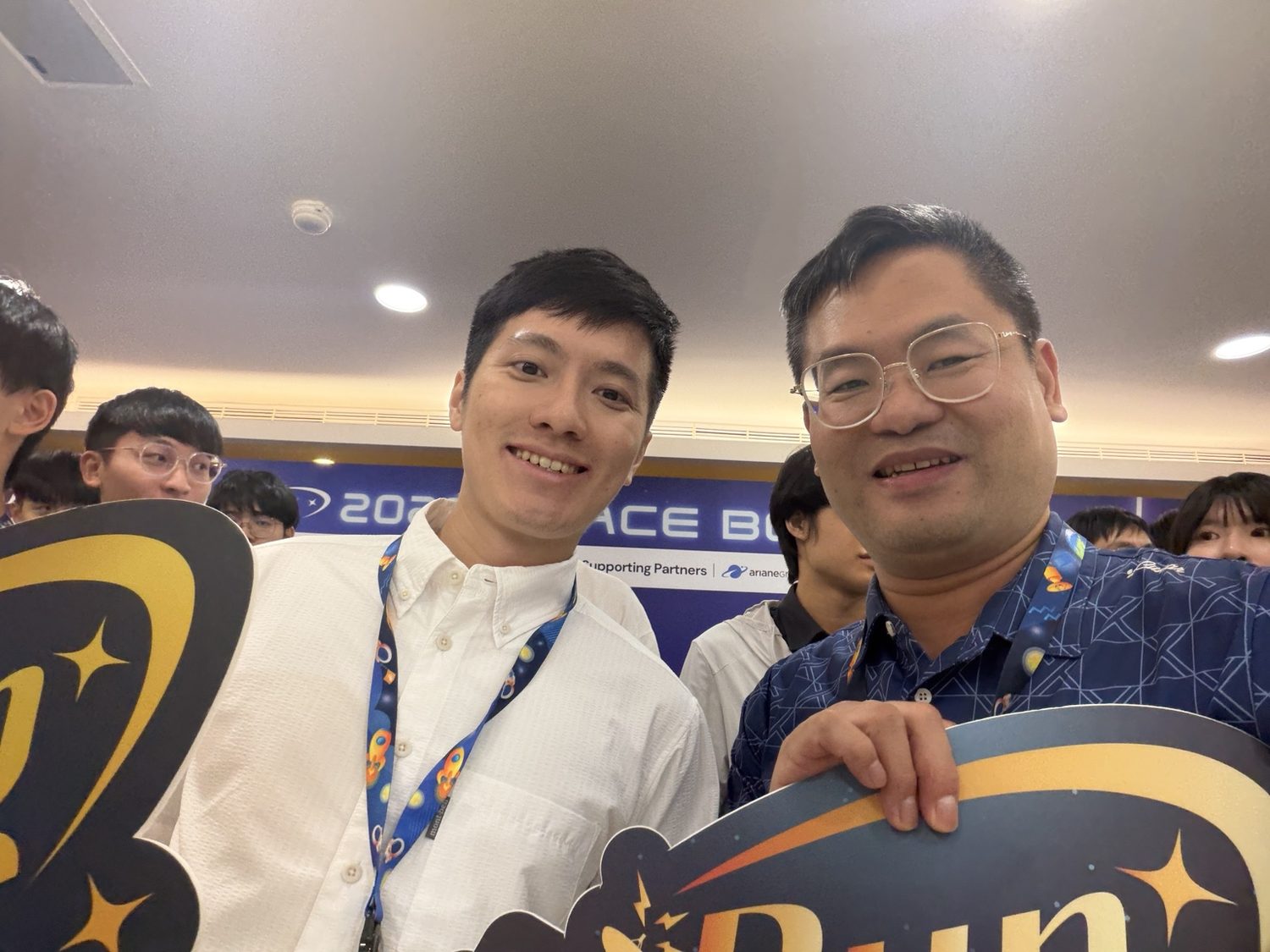 Joel Lin with a Space Challenge participant